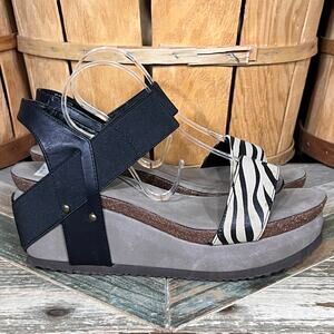 Hokus Pokus Jenny New Tiger Black Tan Platform Wedge Sandals Womens Size 9